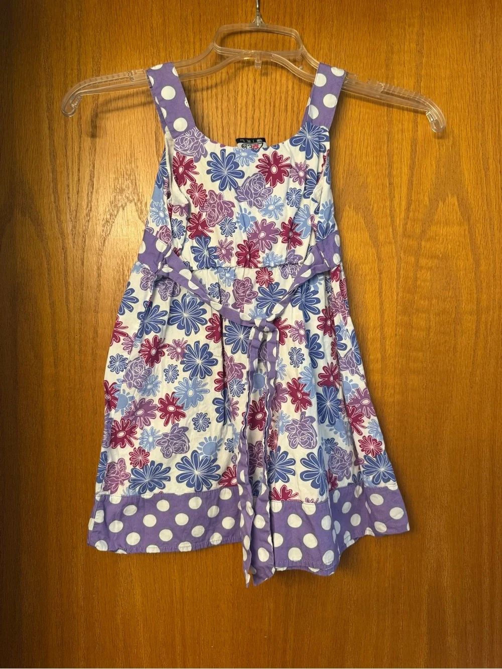 Girls' Purple Floral Sundress with Polka Dot Accents